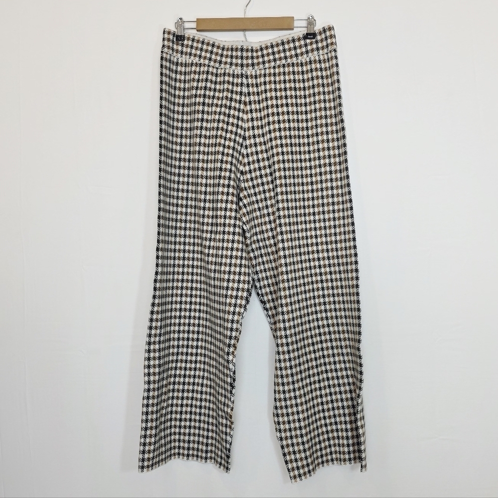 Marled Wide Leg Pull On Plaid Houndstooth Print Women Knit Sweater Pants Size XL